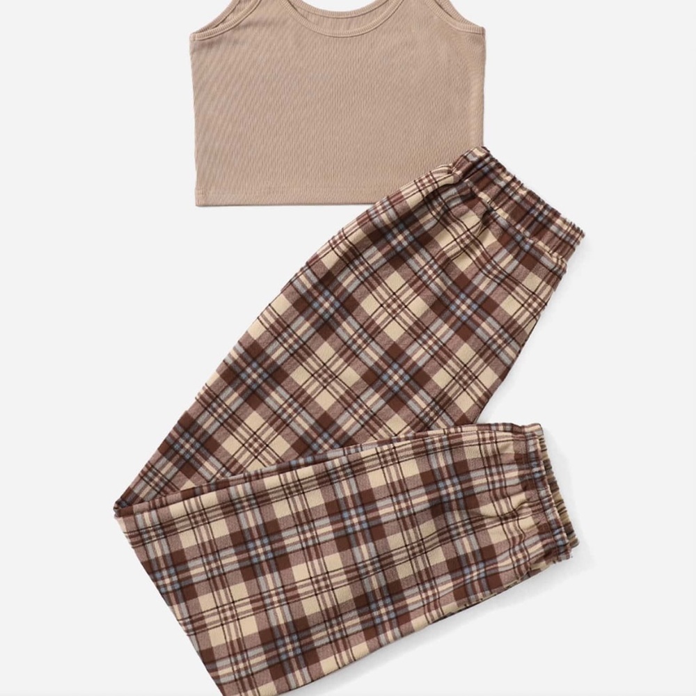 Plaid Tan & Brown Sweatpants Size 2